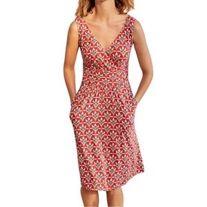 Boden NWT Effie Red Palm Print Faux Wrap Ruched Jersey Knit Dress - US 4 R